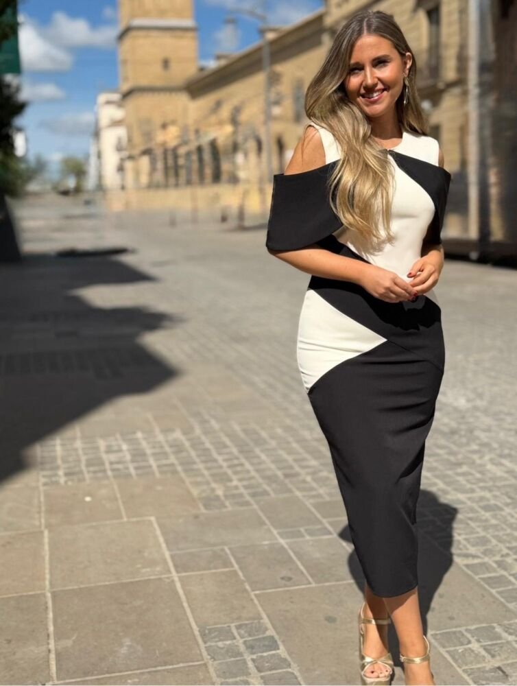 Vestido Attos Negro/Crema